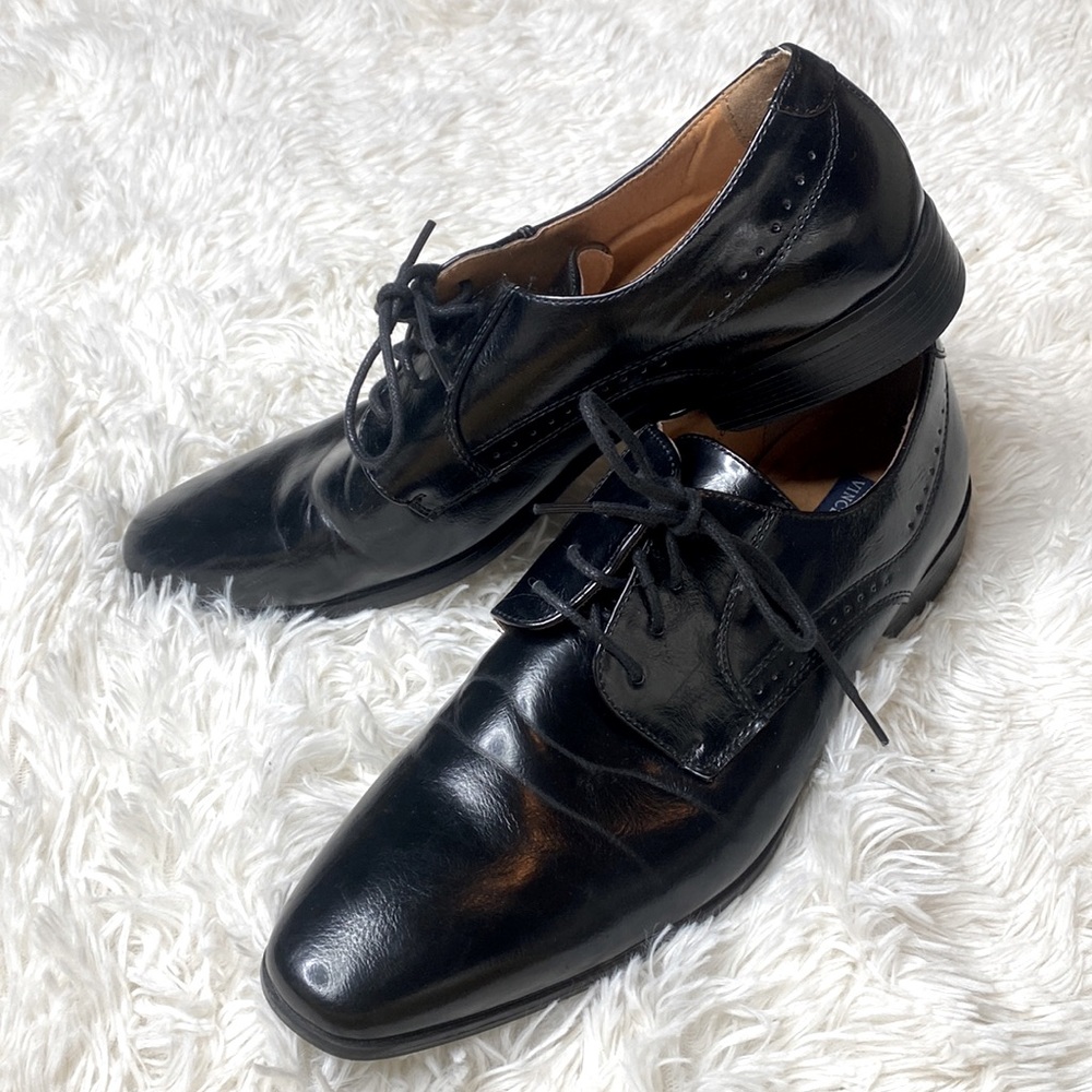 Vincent Cavallo Shiny Black Leather Lace Tie Oxford Dress Shoes Men’s Size 10